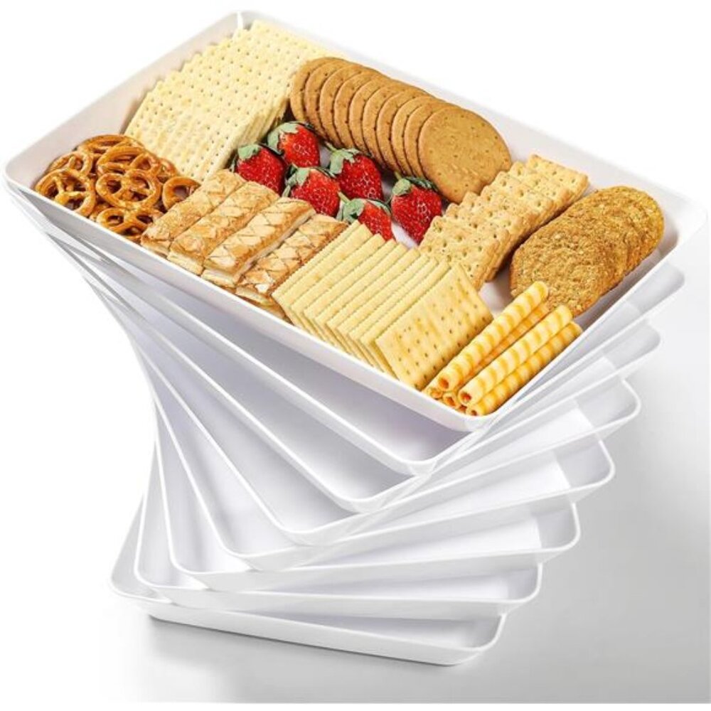 8 Pack White Serving Trays Large Plastic Reusable Platters for Snacks Party Food